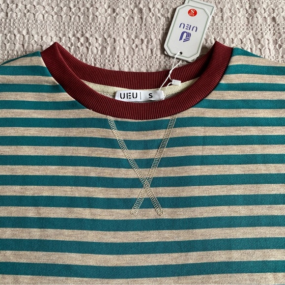 Free People Inspired Stripe Long Sleeve Crew Top Sweatshirt Oversized Small - Picture 4 of 9